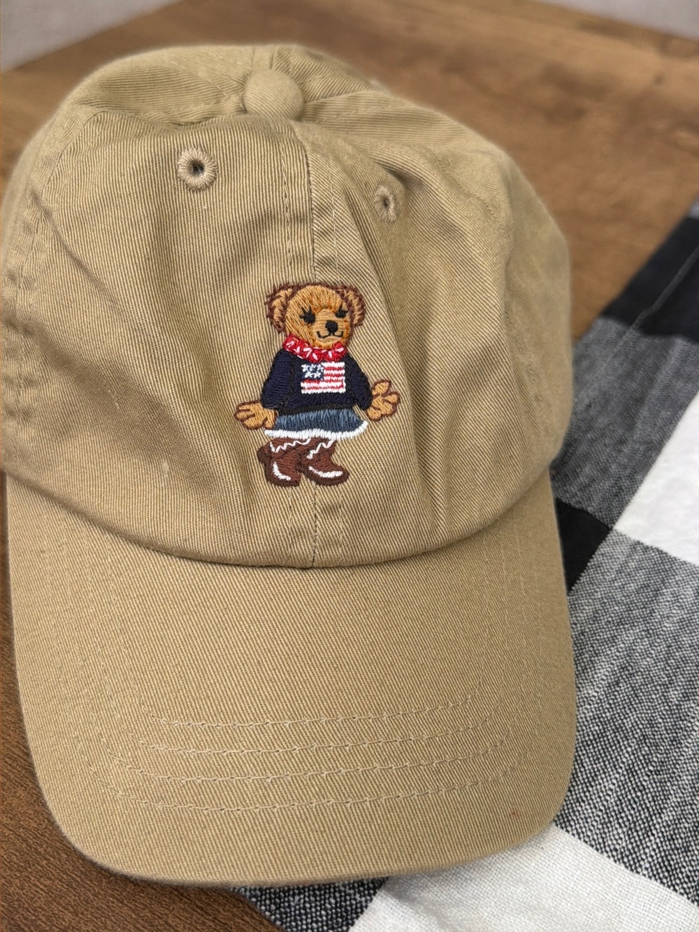 Ralph Lauren Tan Polo Bear Embroidered Kids Hat